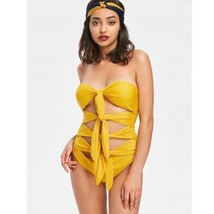 Tie Front Bandeau Swimsuit - Rubber Ducky Yellow